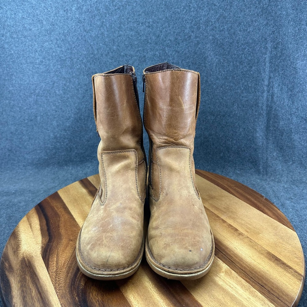 Oliberte Womens Sz 38 US 8 Tan Brown Leather Mid Calf Boots Side Zip Flat - Picture 4 of 13